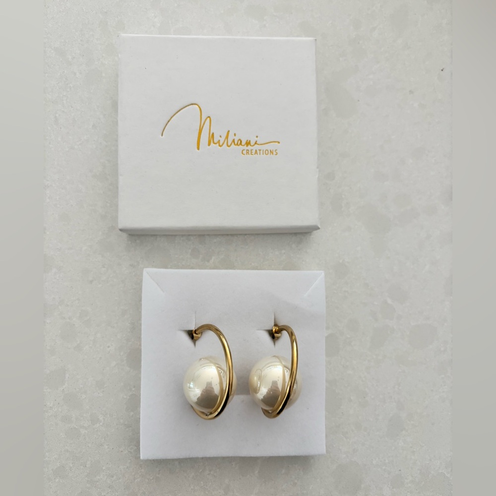 Miliani Creations Gold Hoop with Large White Pearl Earrings